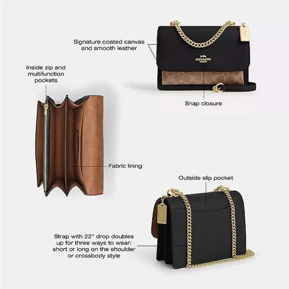 Coach Klare Crossbody Bag in Signature Canvas and Black Leather Purse CV978 - Picture 3 of 16